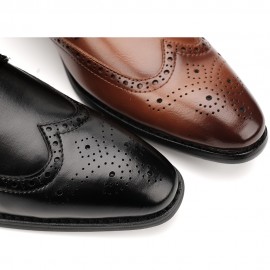 ビジネスシューズ メンズ 革靴 ストレートチップ ロングノーズ 外羽根 6cmUP ヒールアップシューズ 革靴 3E 紐 ウイングチップ スクエアトゥ 脚長 紳士靴