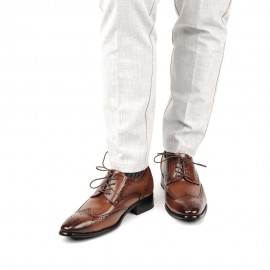 ビジネスシューズ メンズ 革靴 ストレートチップ ロングノーズ 外羽根 6cmUP ヒールアップシューズ 革靴 3E 紐 ウイングチップ スクエアトゥ 脚長 紳士靴